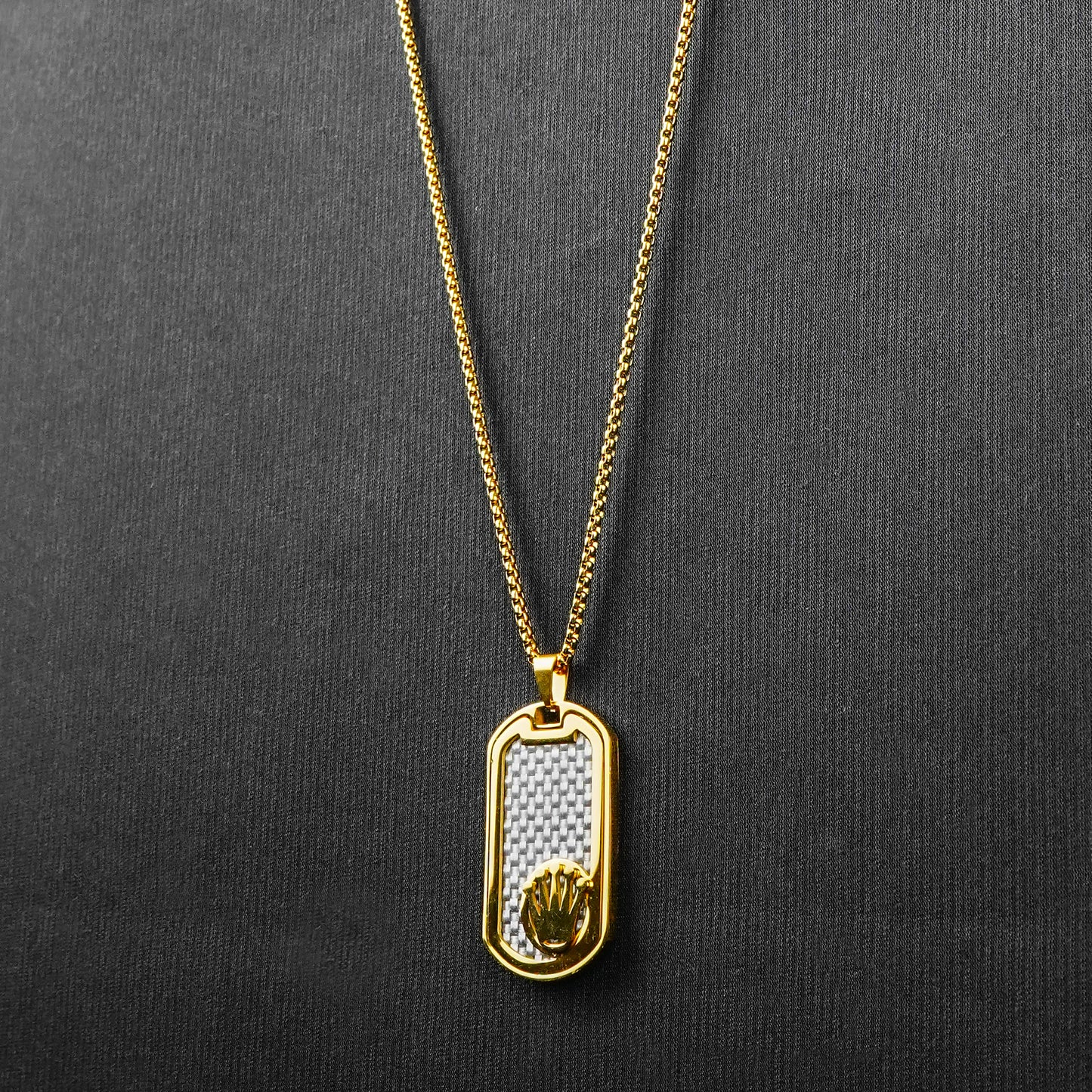 Golden Rectangle crown pendant with Roundcut chain -316L