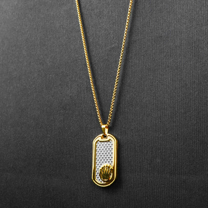 Golden Rectangle crown pendant with Roundcut chain -316L