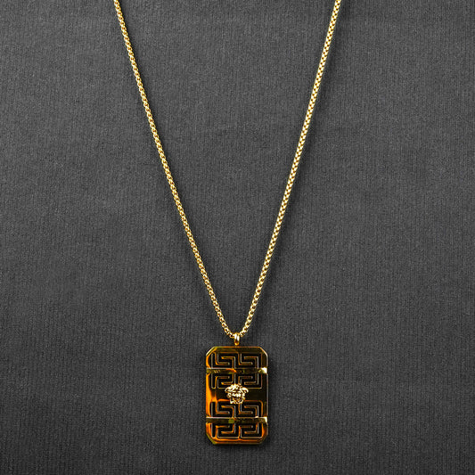 Golden Rectangle meander pendant with Roundcut chain -316L