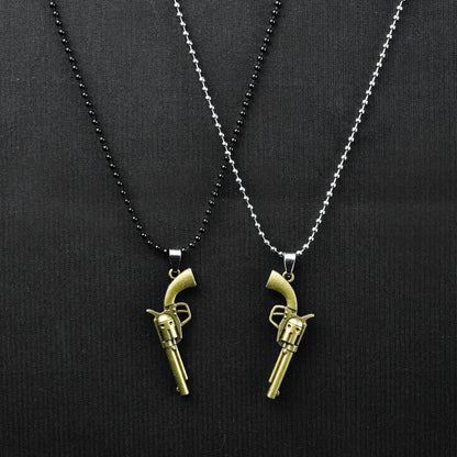 Pair of Golden revolver pendant with Black & silver Bead chain -316L