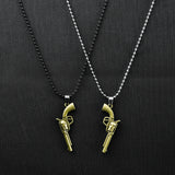 Pair of Golden revolver pendant with Black & silver Bead chain -316L