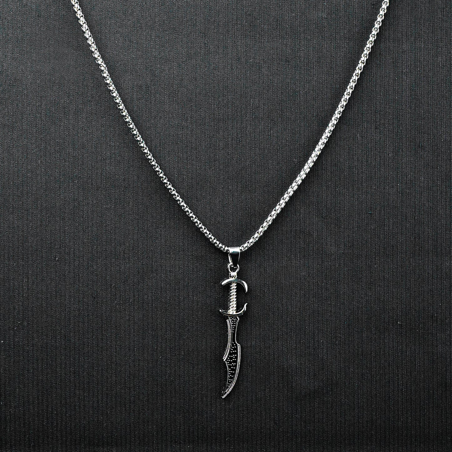 Silver Dark Sword pendant with Silver roundcut chain -316L