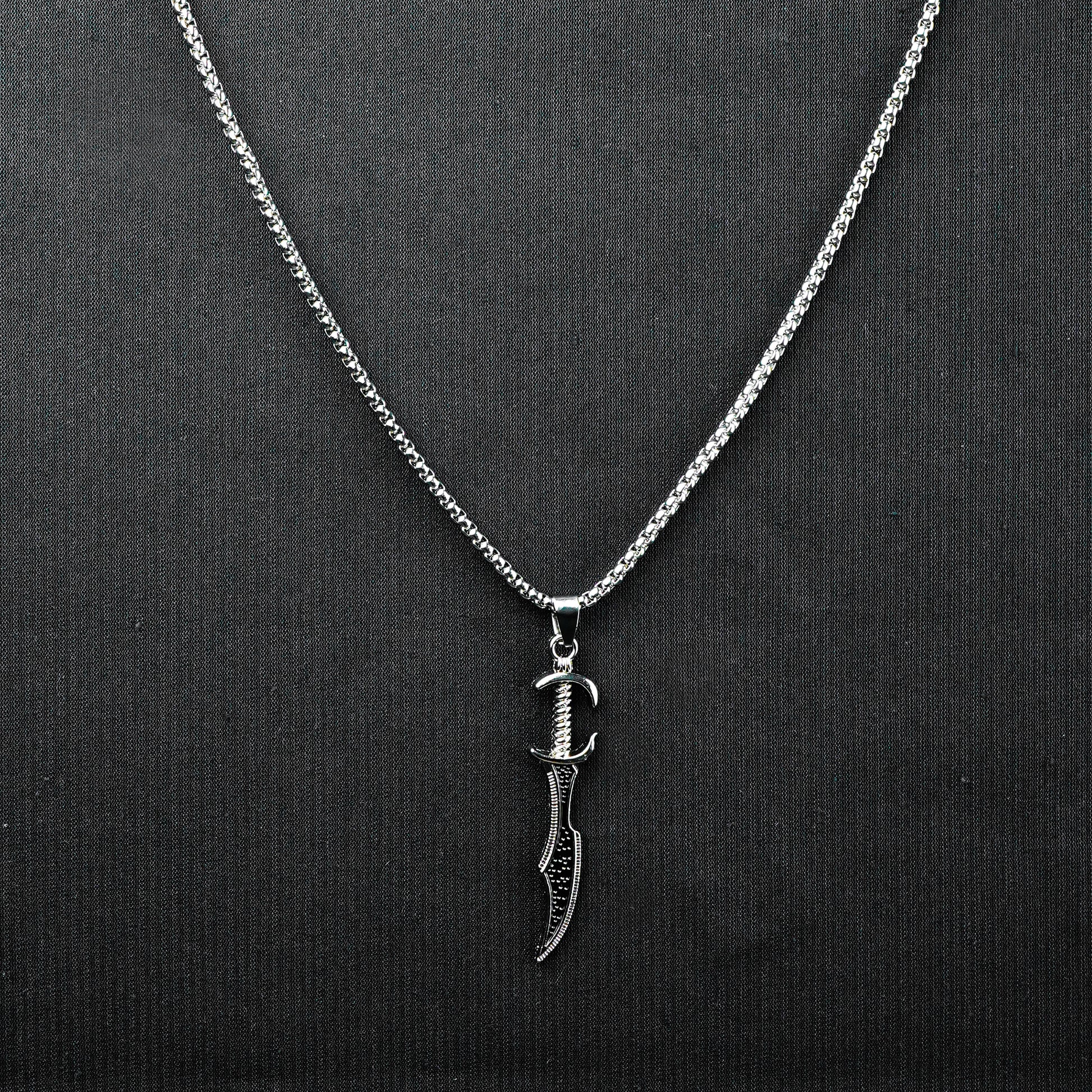 Silver Dark Sword pendant with Silver roundcut chain -316L