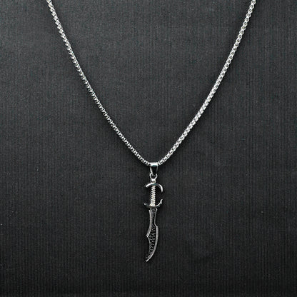 Silver Dark Sword pendant with Silver roundcut chain -316L