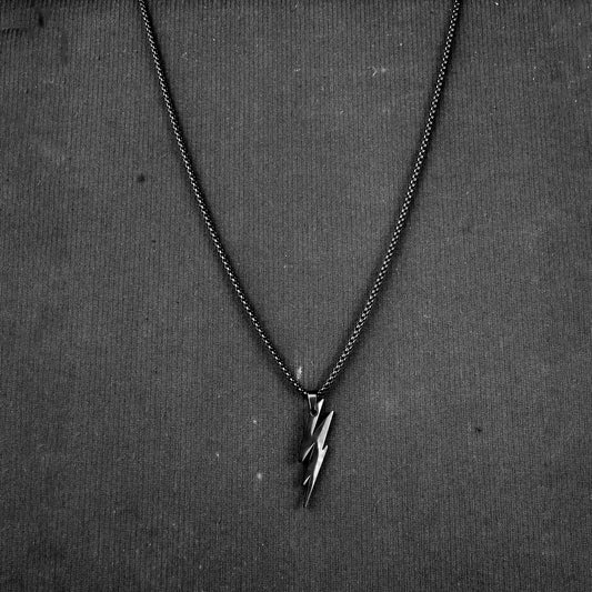 Lightning pendant with Black Roundcut chain -316L