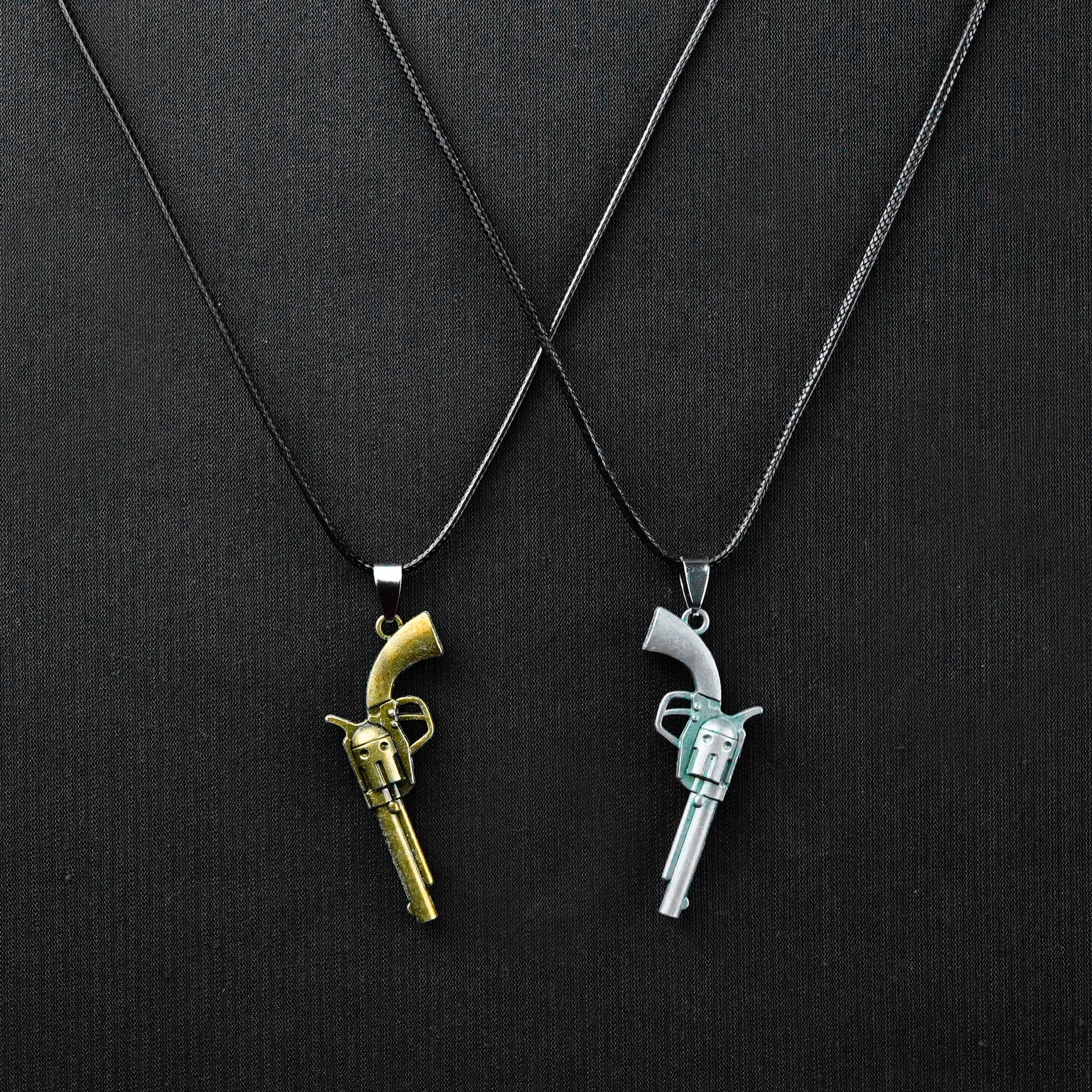 Pair of Golden Revolver Pendant with Black & Silver Bead Chain