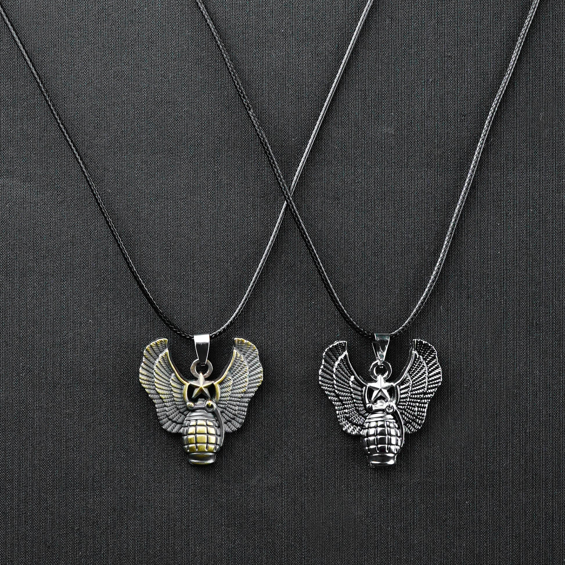 Pair of Silver & Golden Star Wings pendant with Black rope