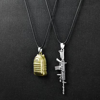Pair of Silver Rifle & Gold PUBG Bag pendant