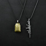 Pair of Silver Rifle & Gold PUBG Bag pendant with Black rope