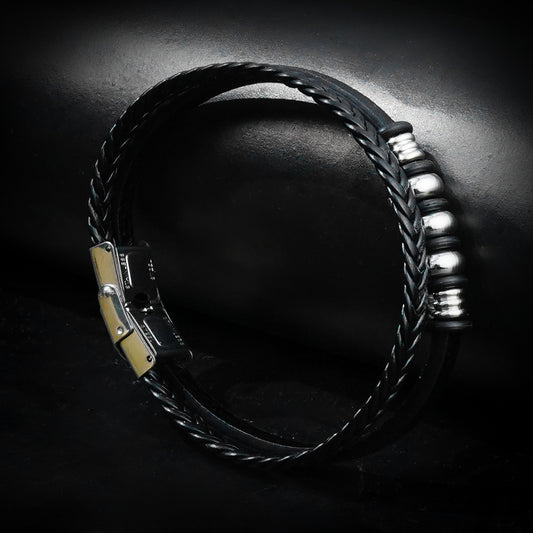 Savage Double Layer Leather Strap Bracelet