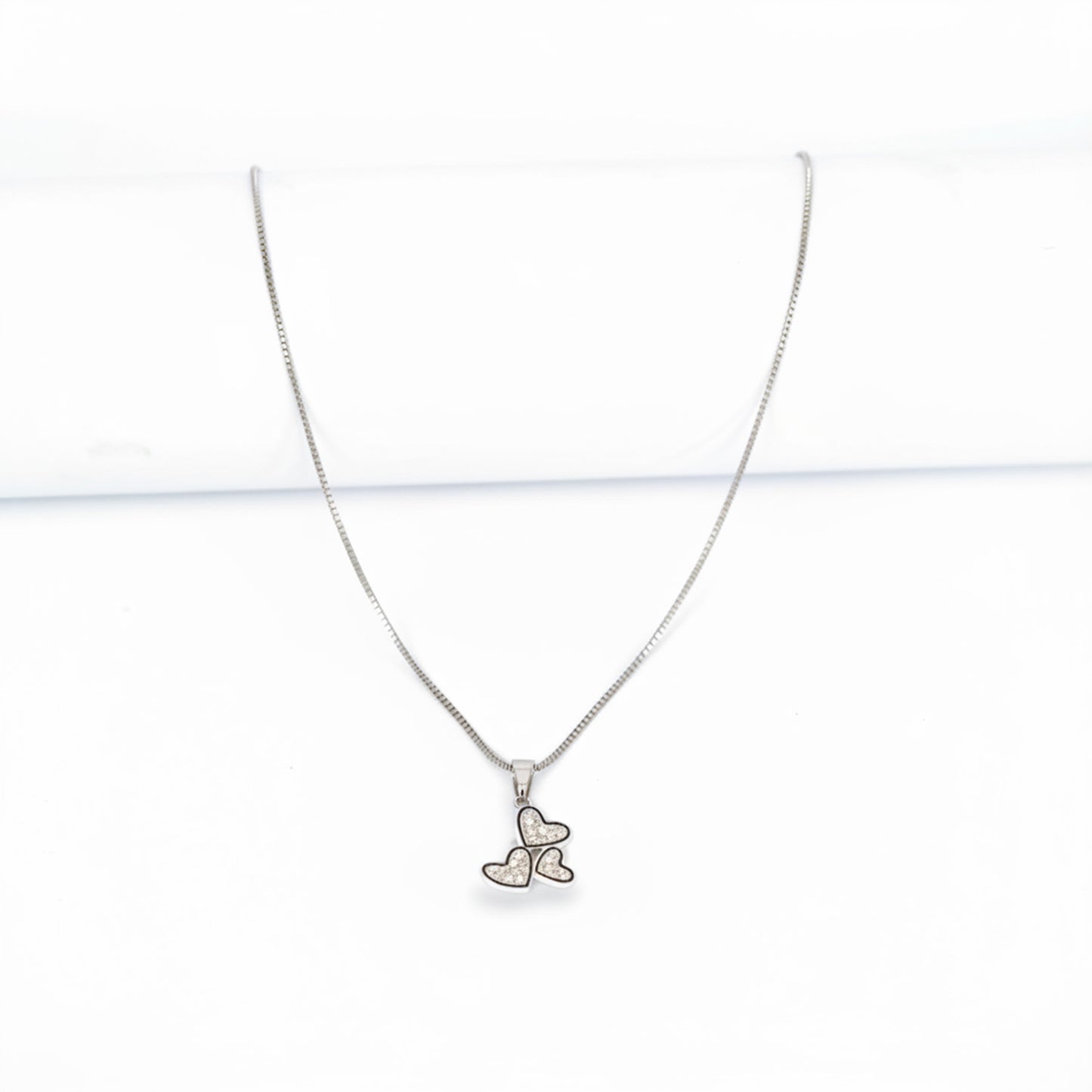 Pair Silver Triple Heart  Pendant with Silver Cable Chain -316L
