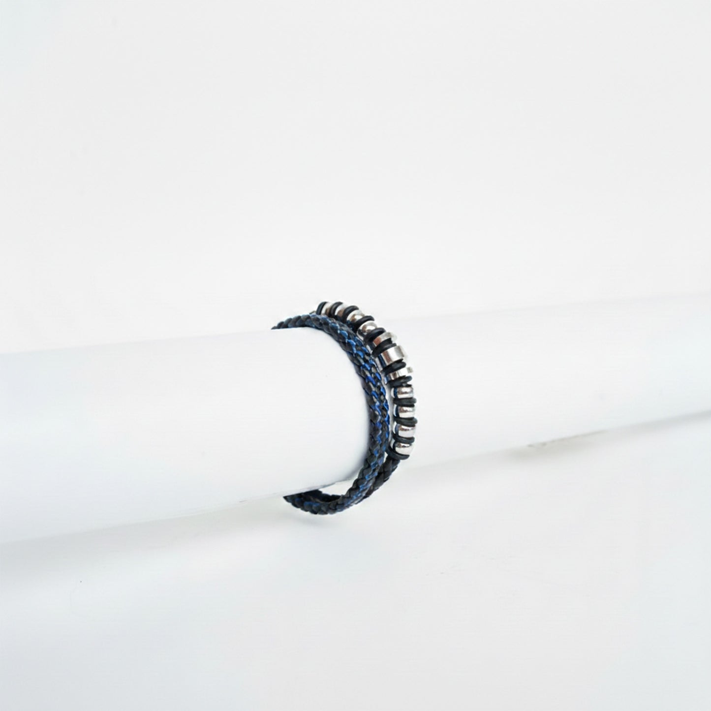 Blue Braided Double Leather Strap Bracelet