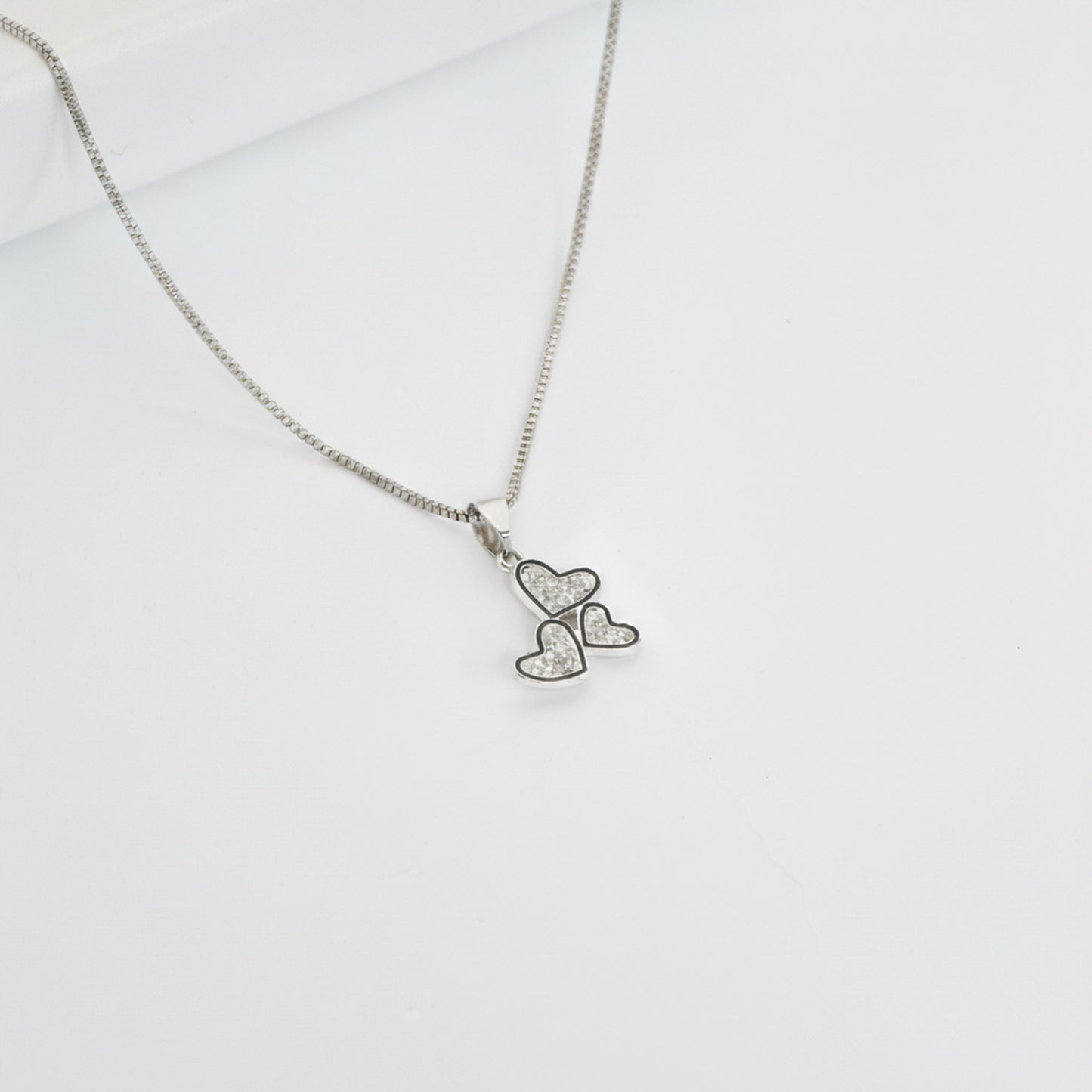 Pair Silver Triple Heart  Pendant with Silver Cable Chain -316L