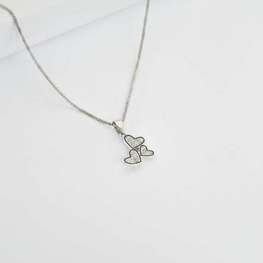 Pair Silver Triple Heart  Pendant with Silver Cable Chain -316L