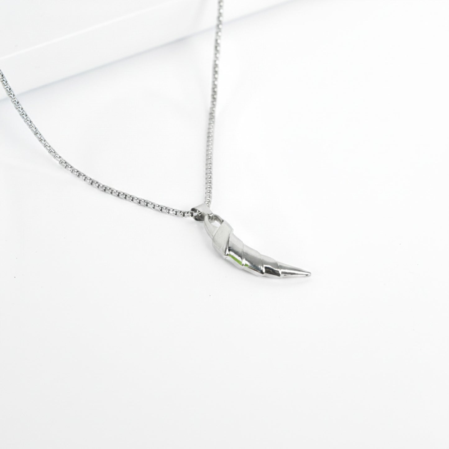 Silver Horn Shape Pendant with Silver Roundcut Chain -316L