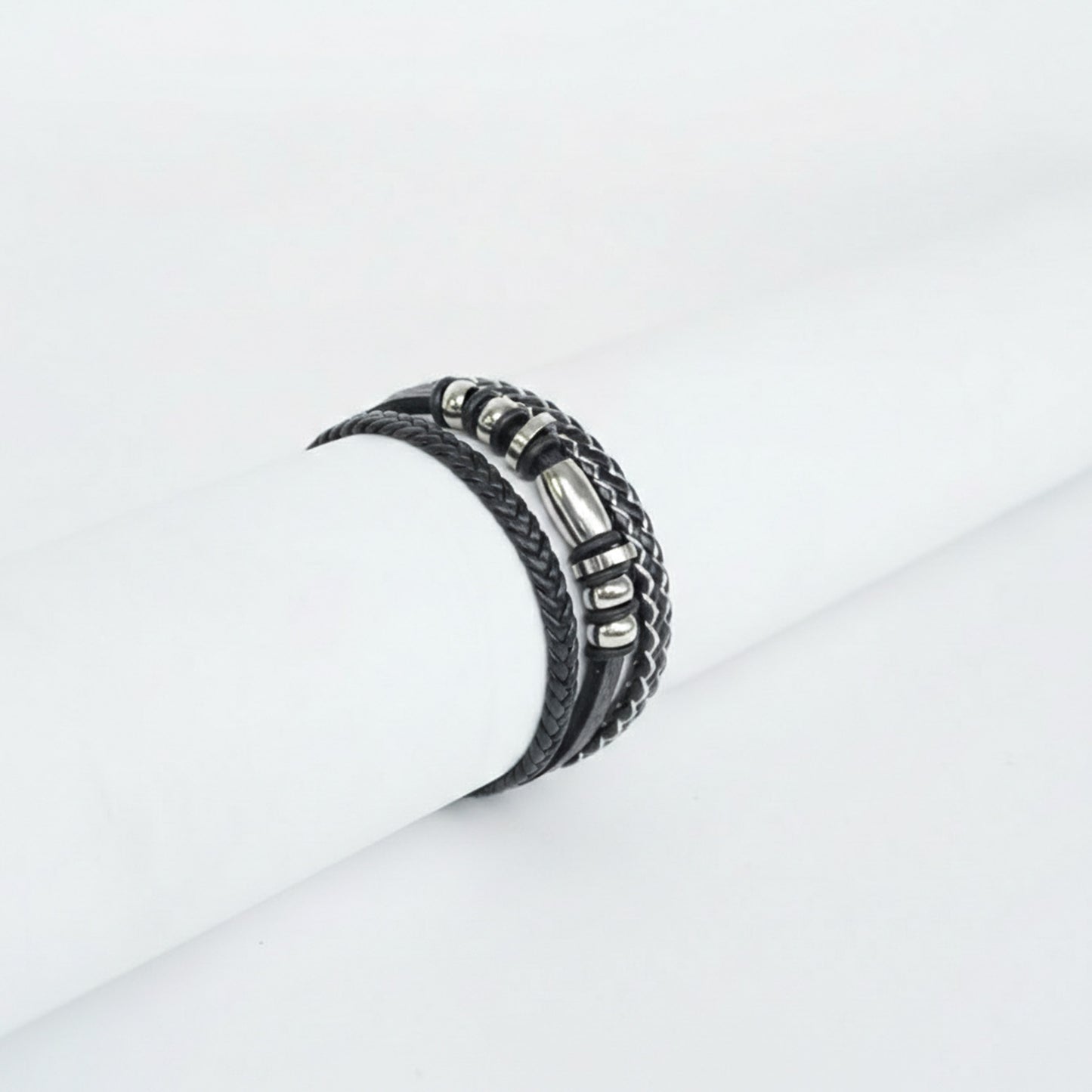 Silver Braided Multi Leather Strap Bracelet