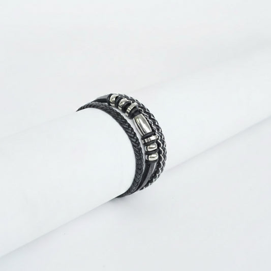 Silver Braided Multi Leather Strap Bracelet