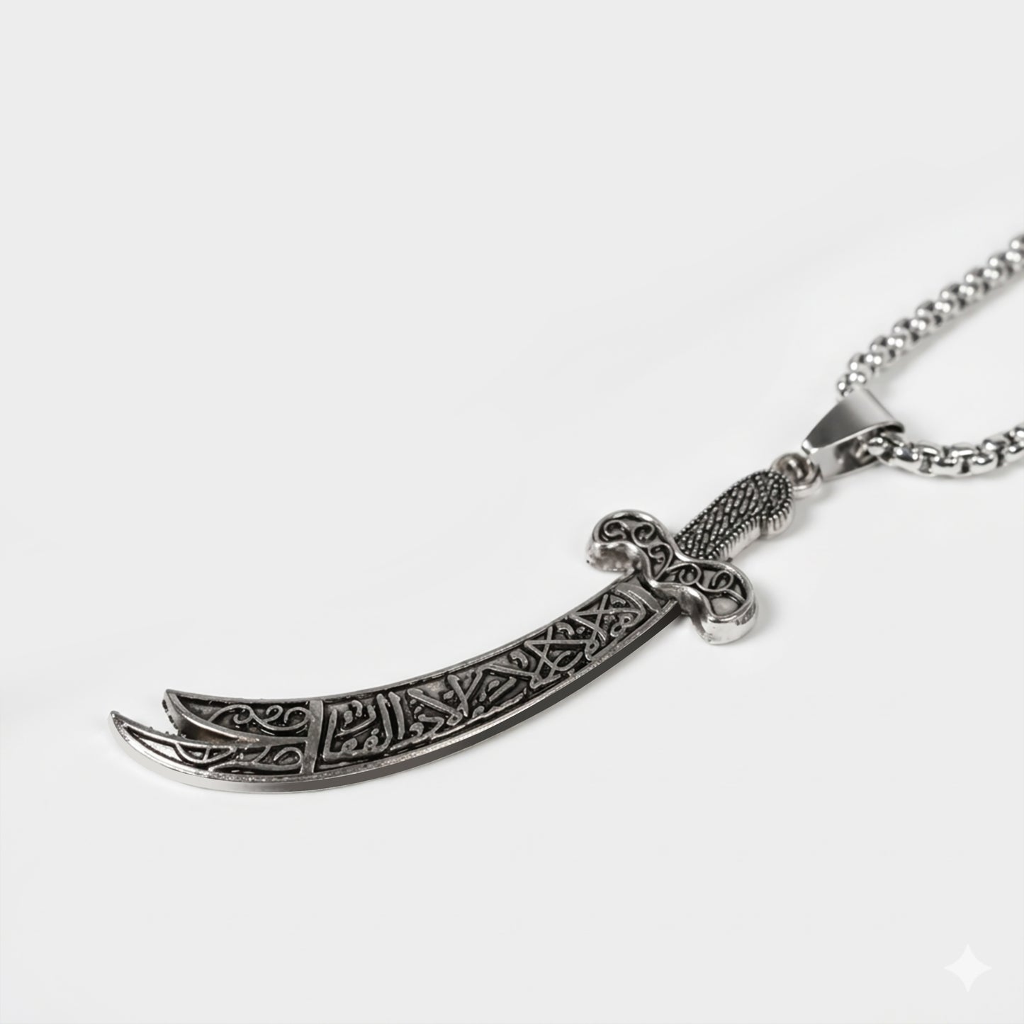 Vintage Silver Sword Pendant with Rounded Box Chain