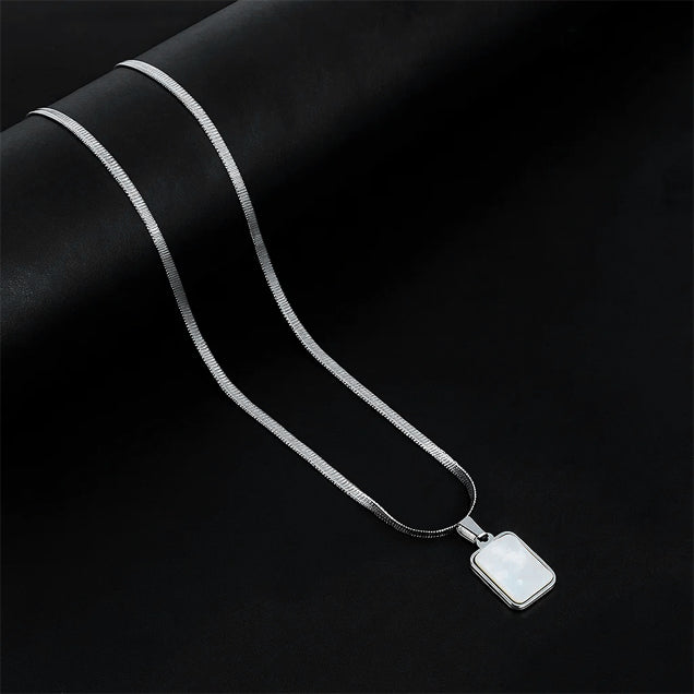 Double Side Moon Pendant with silver Herringbone Chain -316L