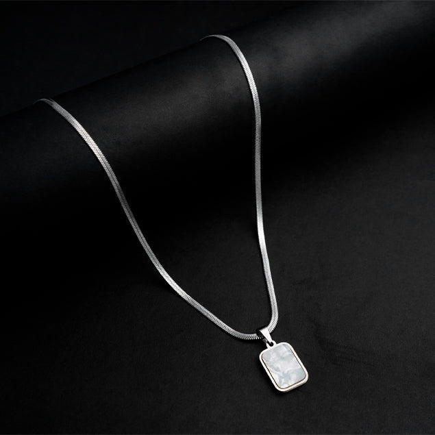 Double Side Moon Pendant with silver Herringbone Chain -316L